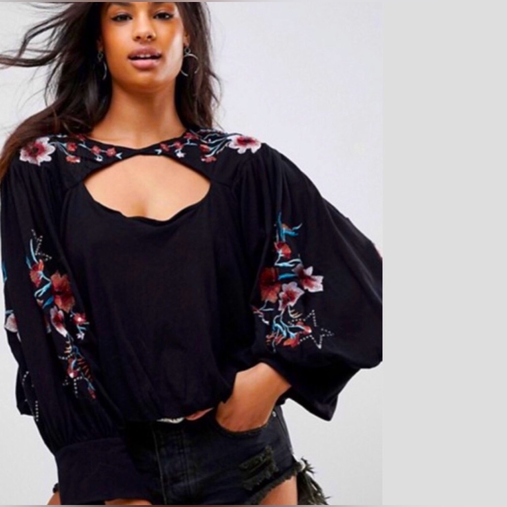 FREE PEOPLE Embroidered LITA BubbleHem Boho Top NWT XS